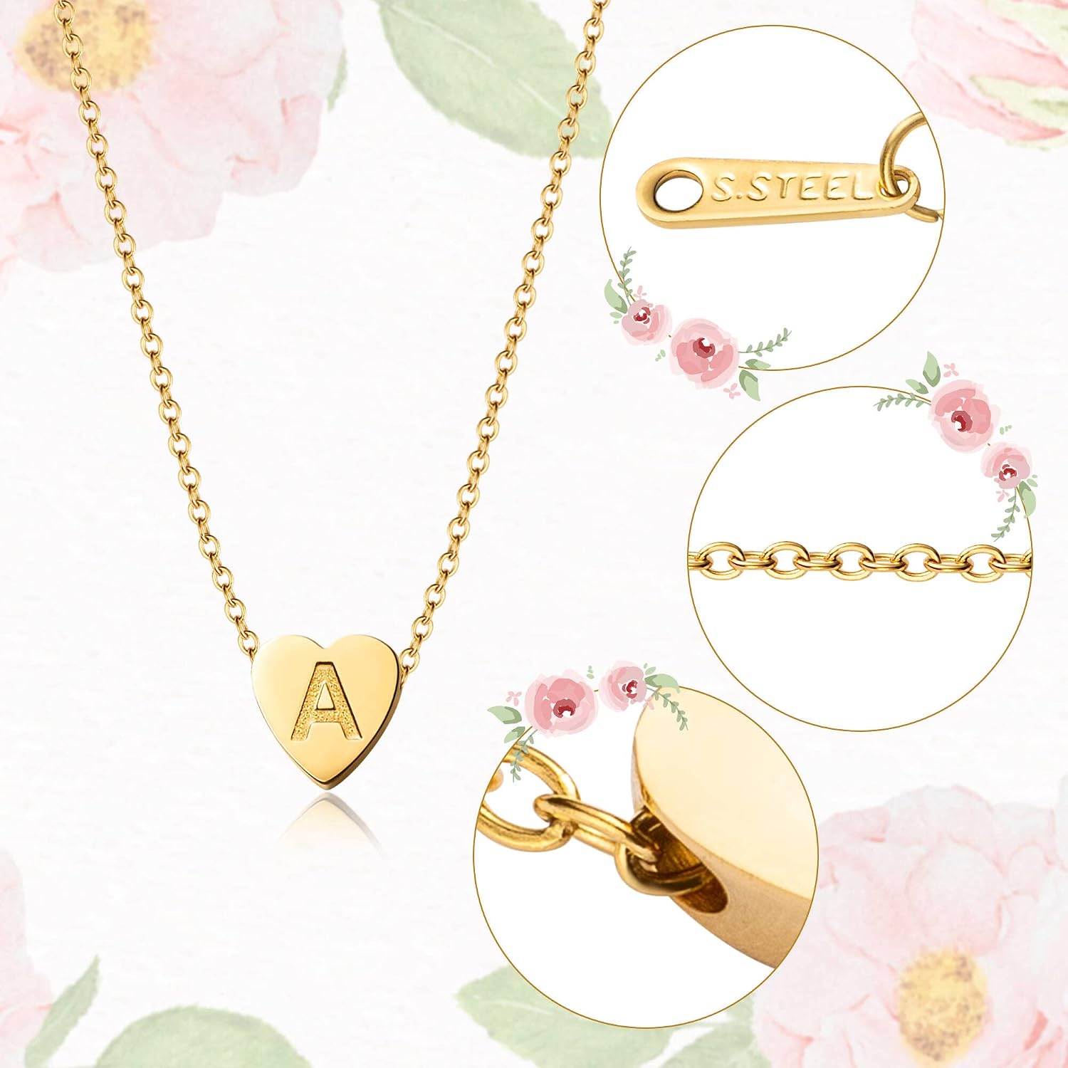 Flower Girl A-Z Alphabet Pendant Necklace 14K Gold Plated Tiny Capital Letter Initial Heart Pendant Necklace Wedding Day Thank You for Being My Flower Girls Jewelry Gifts Proposal from Bride
