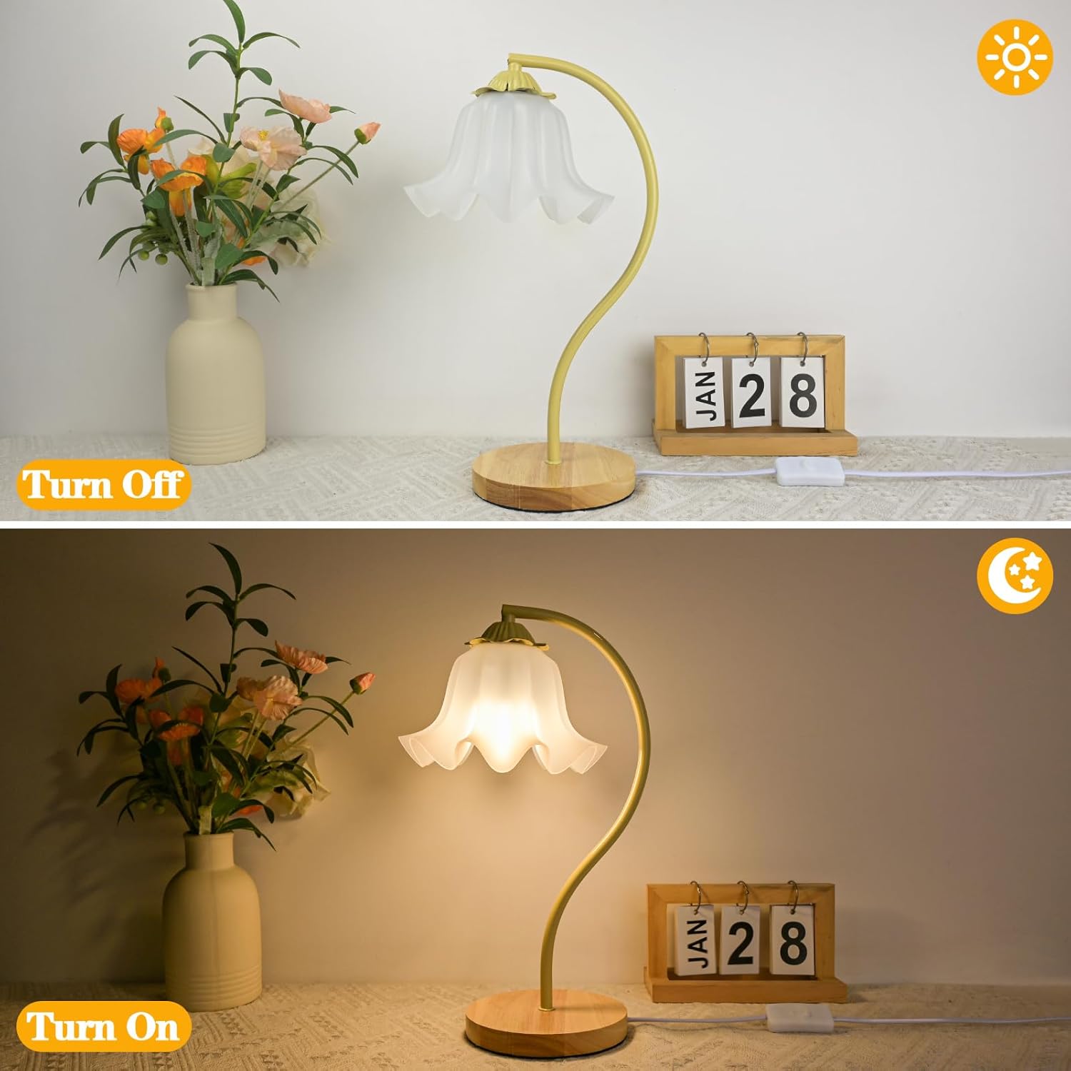 Flower Table Lamp,LED Reading Light Vintage Desk Lamp with 3 Colors Temp, Cute Bedside Lamp for Bedroom Living Room Home Decor, LED Bulb Included
