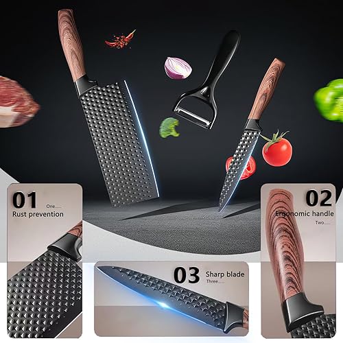 Miniatura 5 de Juego de cuchillos de cocina profesional de 10 piezas con bloque universal de cuchillos, antiadherentes, resistentes al calor, herramientas de