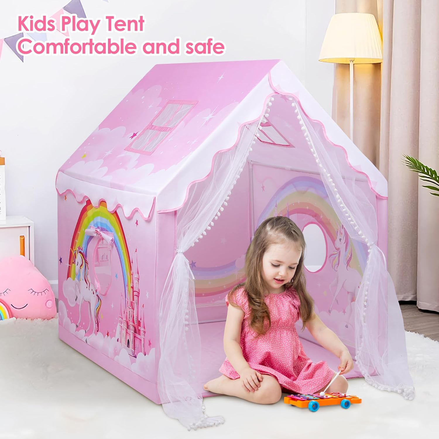 Child playing inside the tent indoors