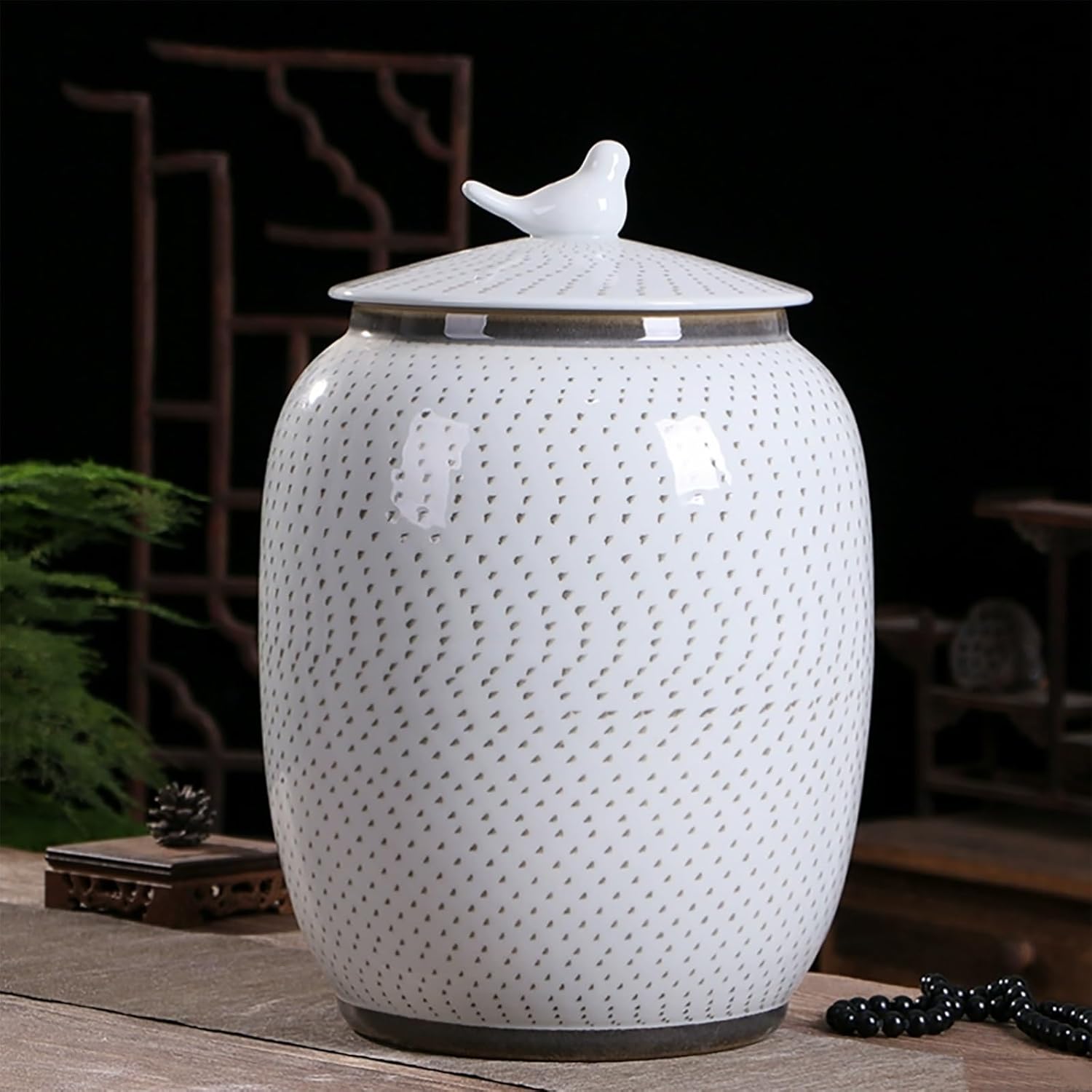 Ceramic Rice Storage Container with Lid - Sealed Porcelain Jar for Kitchen, Large Food Storage Bin for Rice, Flour, and Pet Food