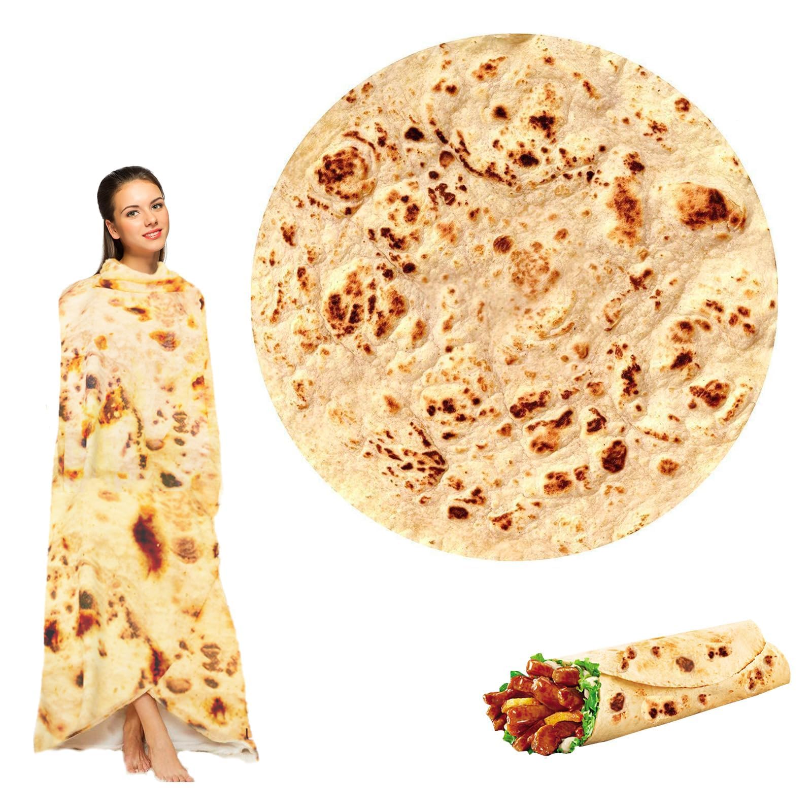 Manta de Tortilla de Franela 150 * 150cm, Manta de Burrito de Tortilla de, Adecuada para Niños, Familia, Mascotas, Regalo, Suave y Cómoda para Mantener El Calor