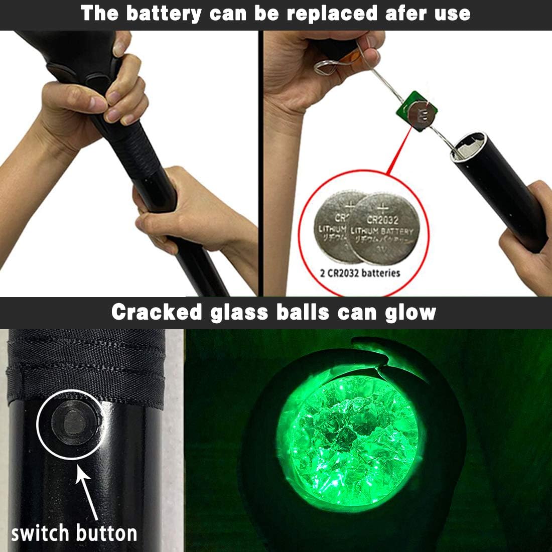 Witch Staff with Green Light Orb wizard staff Evil Queen Wands Magic Light Up Color for Halloween Costume (Green)