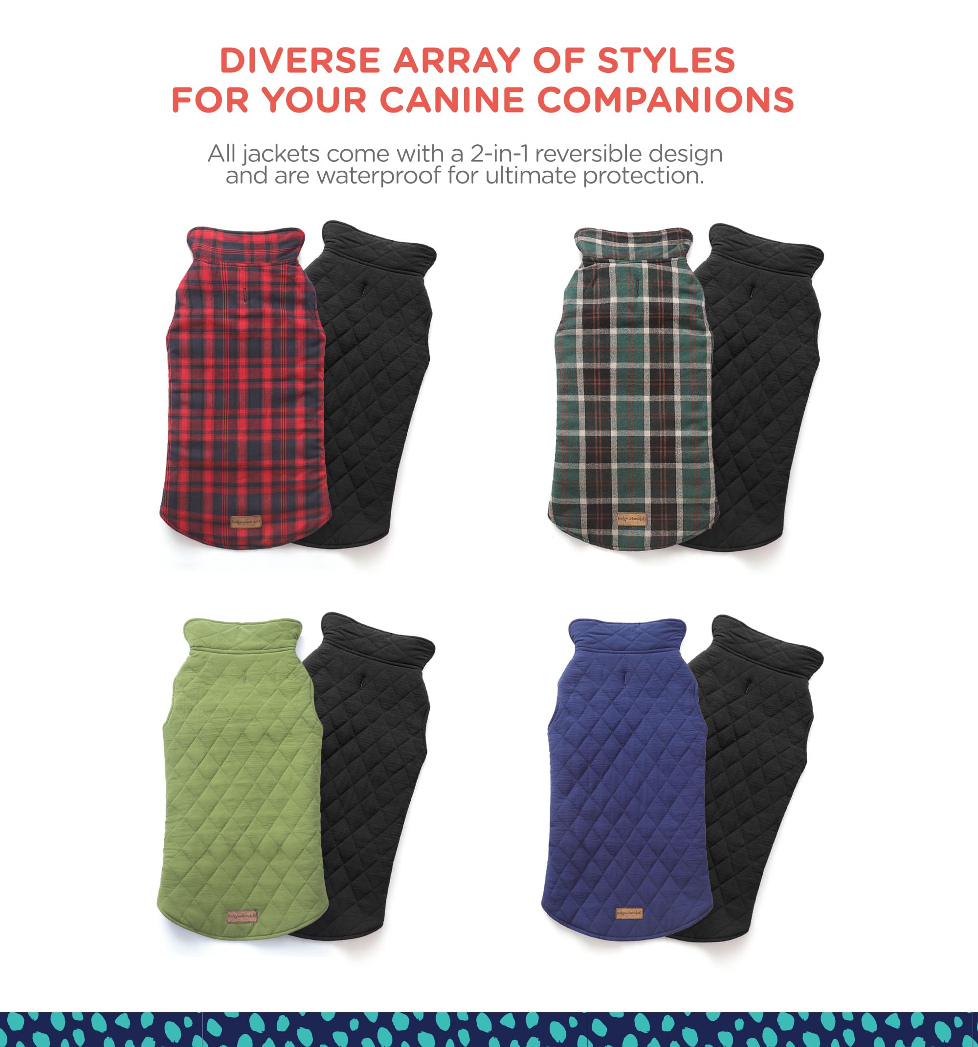 Rocky + Snowball - Abrigo para perro, chaquetas reversibles 2 en 1 para perros medianos y grandes, abrigo de invierno impermeable para perros para clima frío