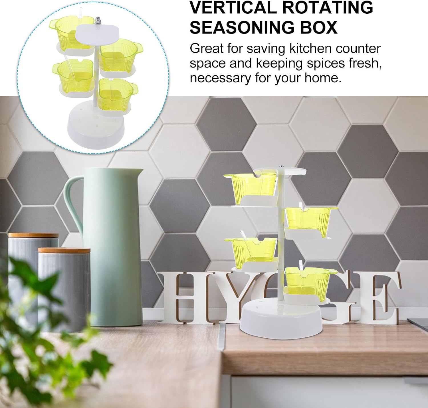 Creative Kitchen Spice Box 4-layer Vertical Rotating Seasoning Storage Jar with Yellow Crystal Design for Home Kitchen Organization