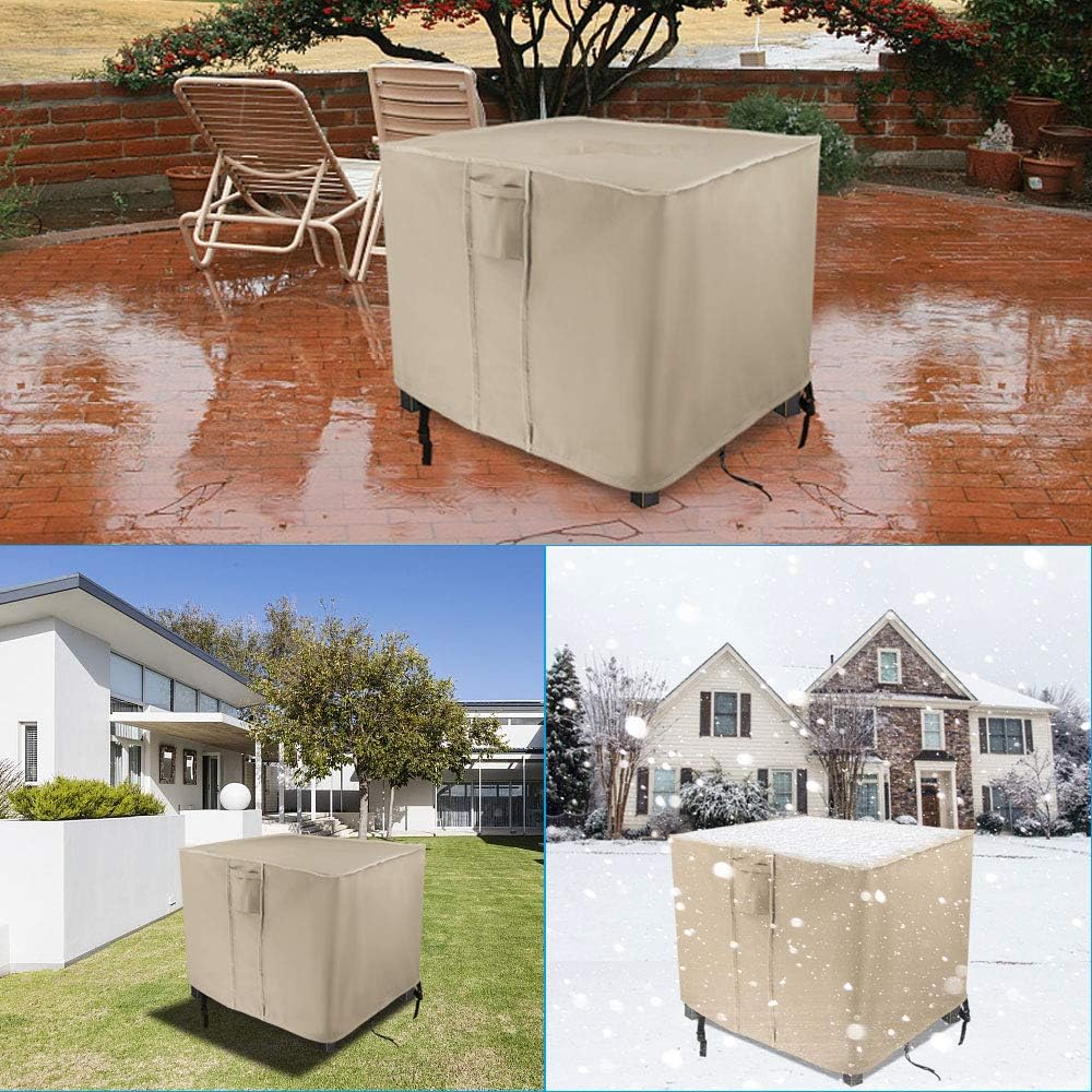 POMER Fire Pit Cover, Firepit Covers Square Outdoor Furniture Covers Waterproof Gas Fireplace Cover Fits for 28-32 Inch Propane Fire Pit – 33 x 33 x 25 Inches, Beige