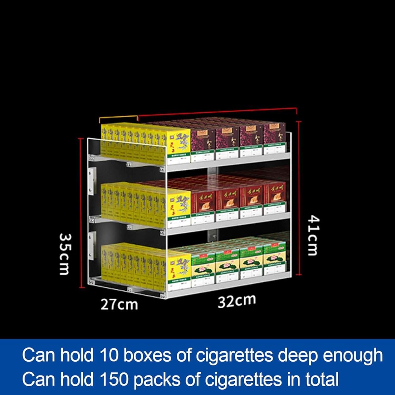 Cigarette Showcases Rack,Wall Mounted Automatic Cigarette Display Holder with Automatic Smoke Pusher,Acrylic Rectangular Cigarette Case Holder for Store Retail,32x27x35cm