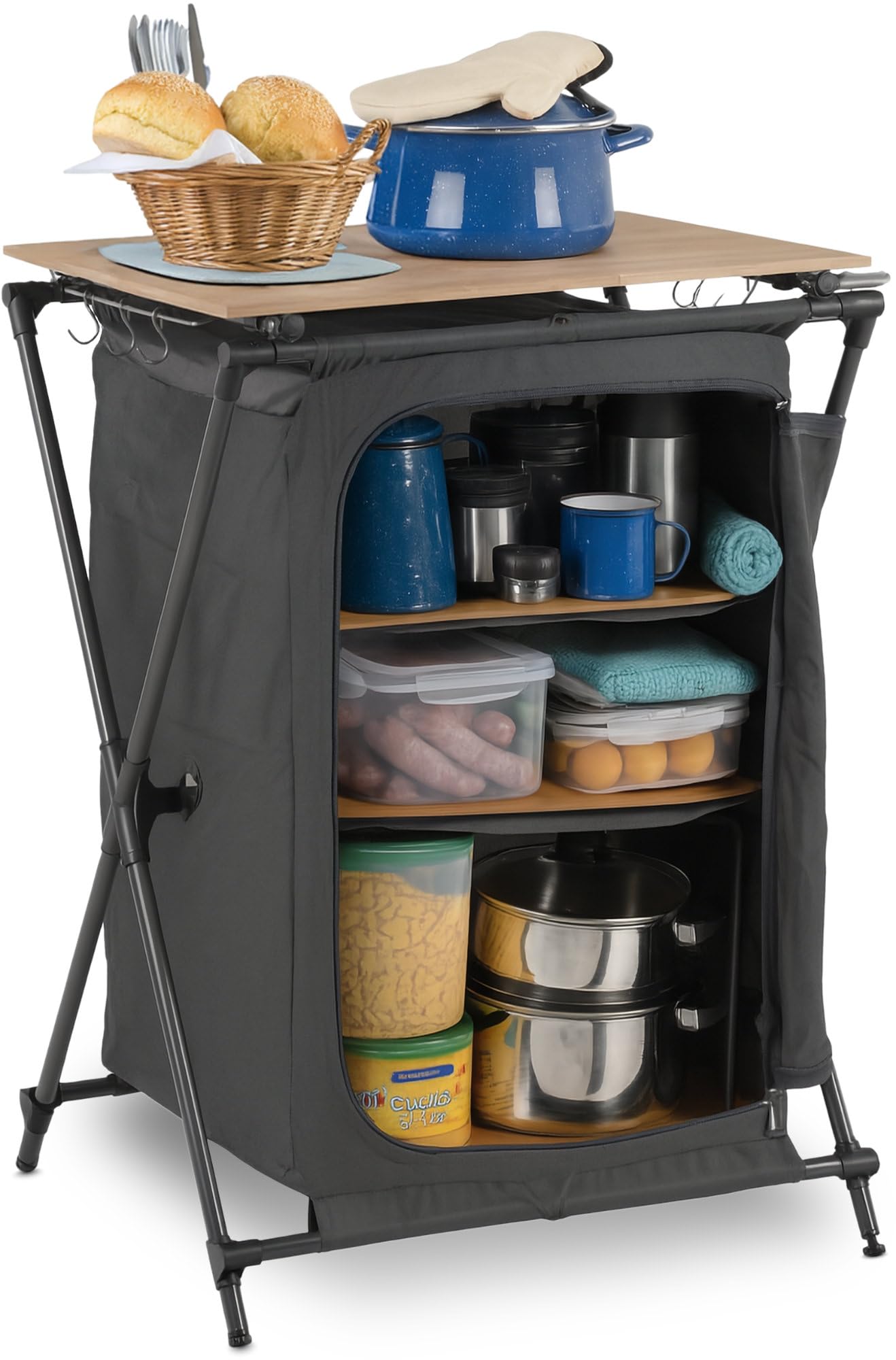 Stagecaptain Armoire de Camping CSB-85 - Cuisine Pliable Outdoor avec Plateau Bambou Robuste, Structure Aluminium, idéale Camping, caravanes, Jardin, Maison - Sac de Transport Inclus.