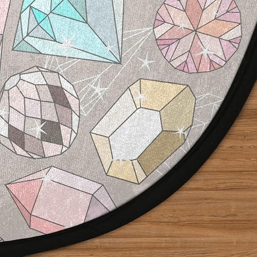 Miniatura 3 de Alfombra redonda de 3 pies con patrón de piedras preciosas de dibujos animados, lavable, antideslizante, alfombra circular para sala de estar,