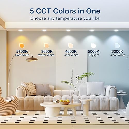 Vista 17 de Amico Paquete de 24 luces LED empotrables 5CCT de 5/6 pulgadas, regulable, 12.5 W = 100 W, 950 LM, 2700 K/3000 K/4000 K/5000 K/6000 K Blanco