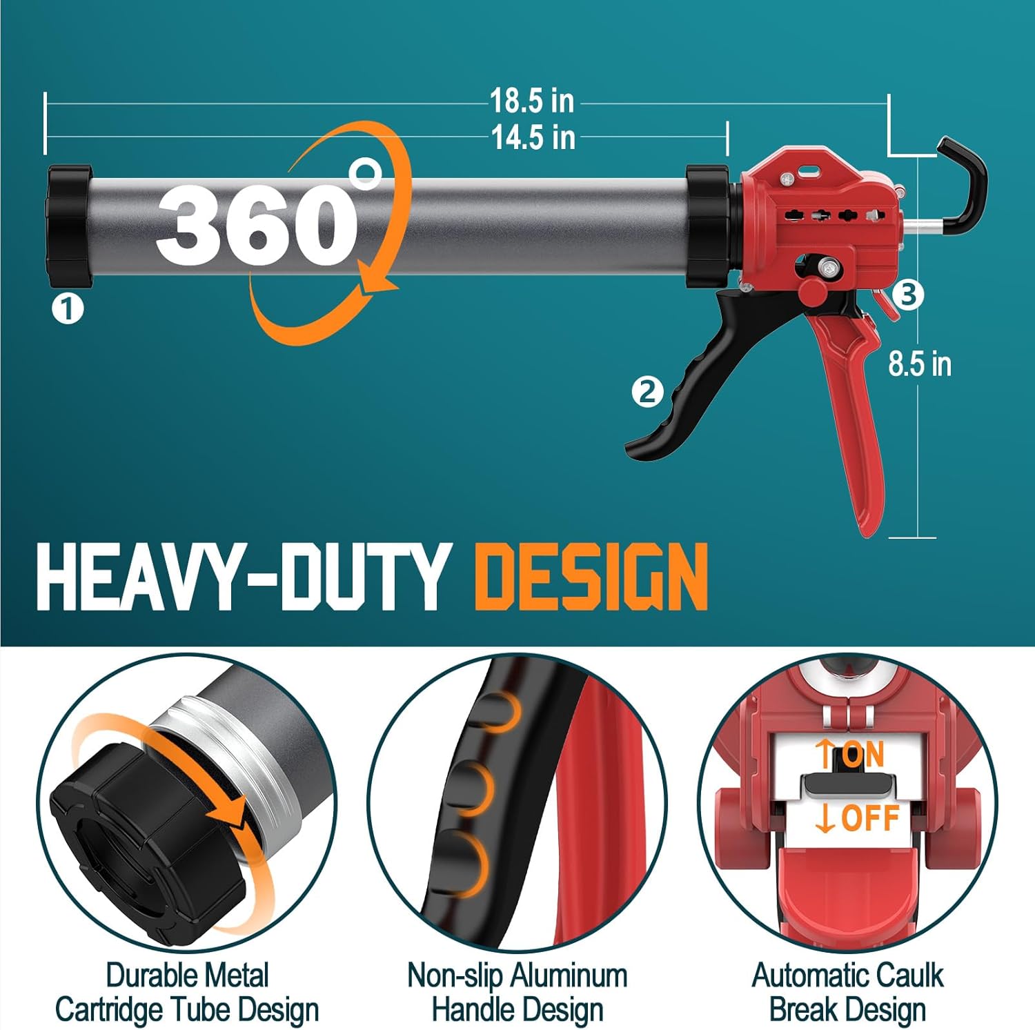 20 oz Sausage Caulk Gun, One-Touch Drip-Free | Effortless & Professional Design with Heavy-Duty Metal Body, 18:1 Thrust Ratio | for 20 oz Sausage Packs - Image 5