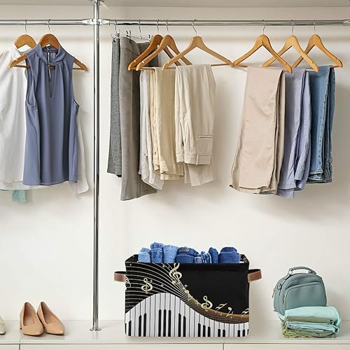 Miniatura 5 de AUUXVA Cesta de almacenamiento para piano teclado, nota musical, caja de almacenamiento de arte, caja de almacenamiento de lona duradera plegable