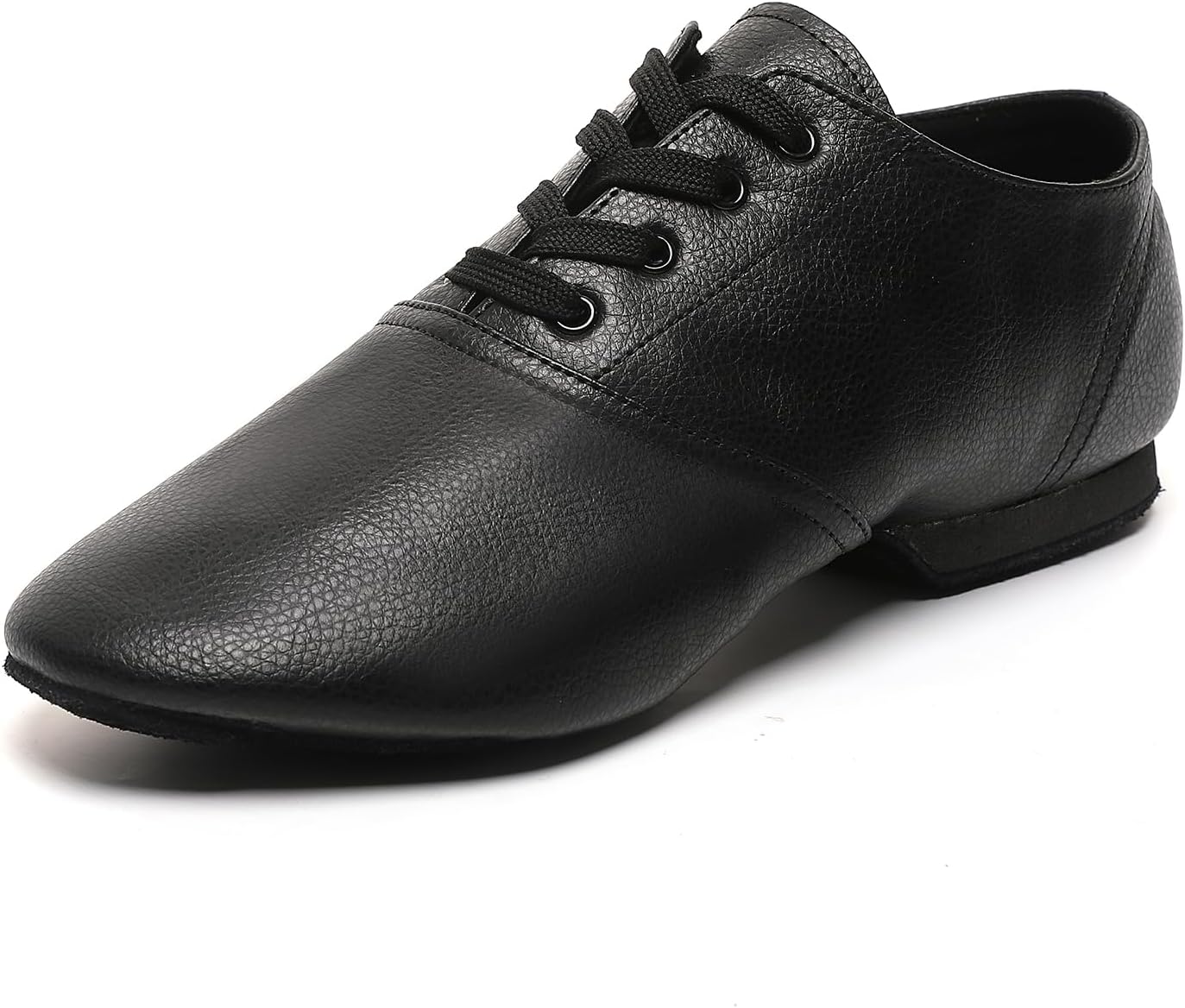 Lace Up Jazz Dance Shoes Lether Split Sole Jazz Dance Shoe for Women Adult, Black