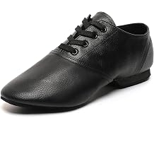 Lace Up Jazz Dance Shoes Lether Split Sole Jazz Dance Shoe for Women Adult, Black