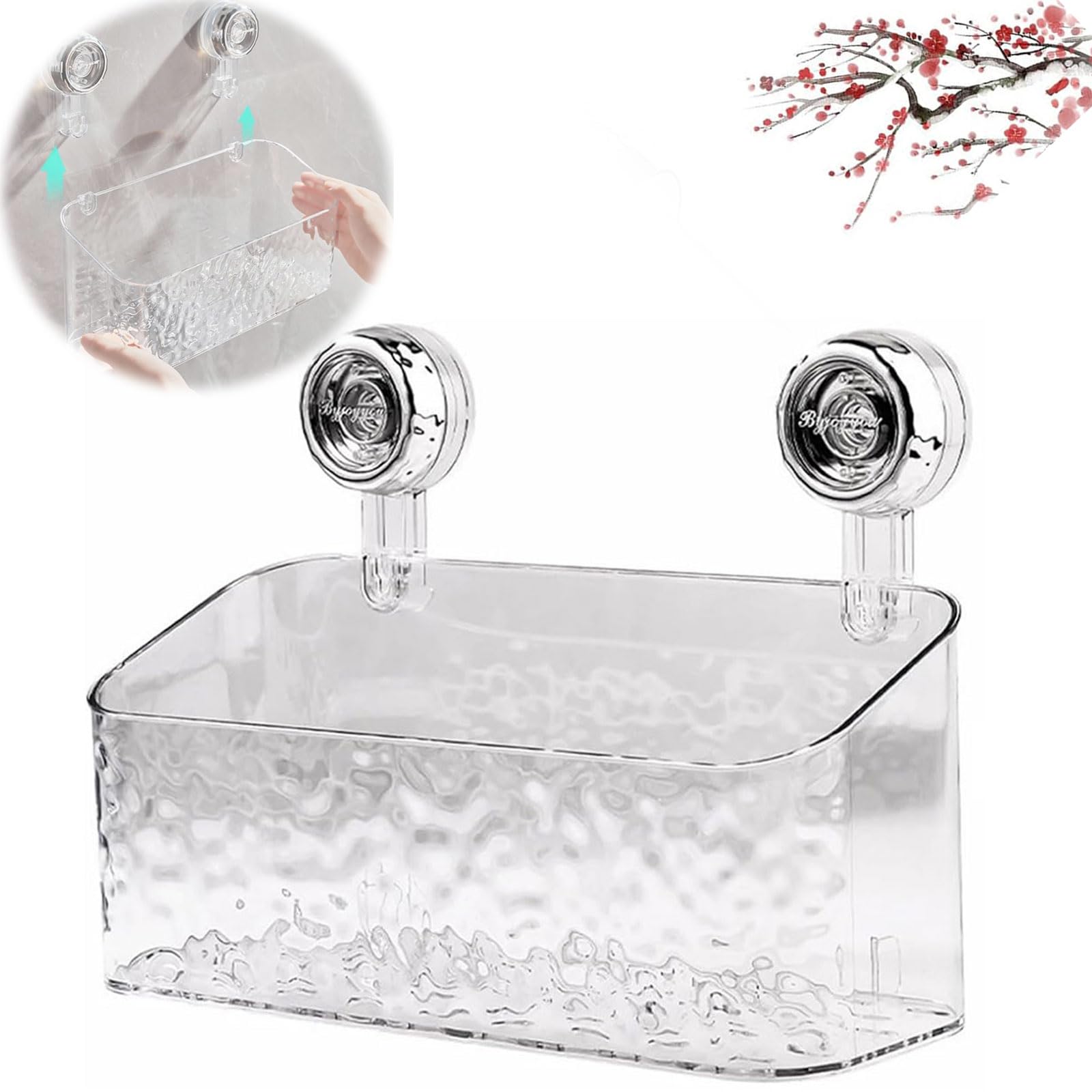 Light Luxury Style Glacier Pattern Suction Cup Shelves Multifunctional Suction Shower Caddy Removable Bathroom Shower Basket Wall Mounted