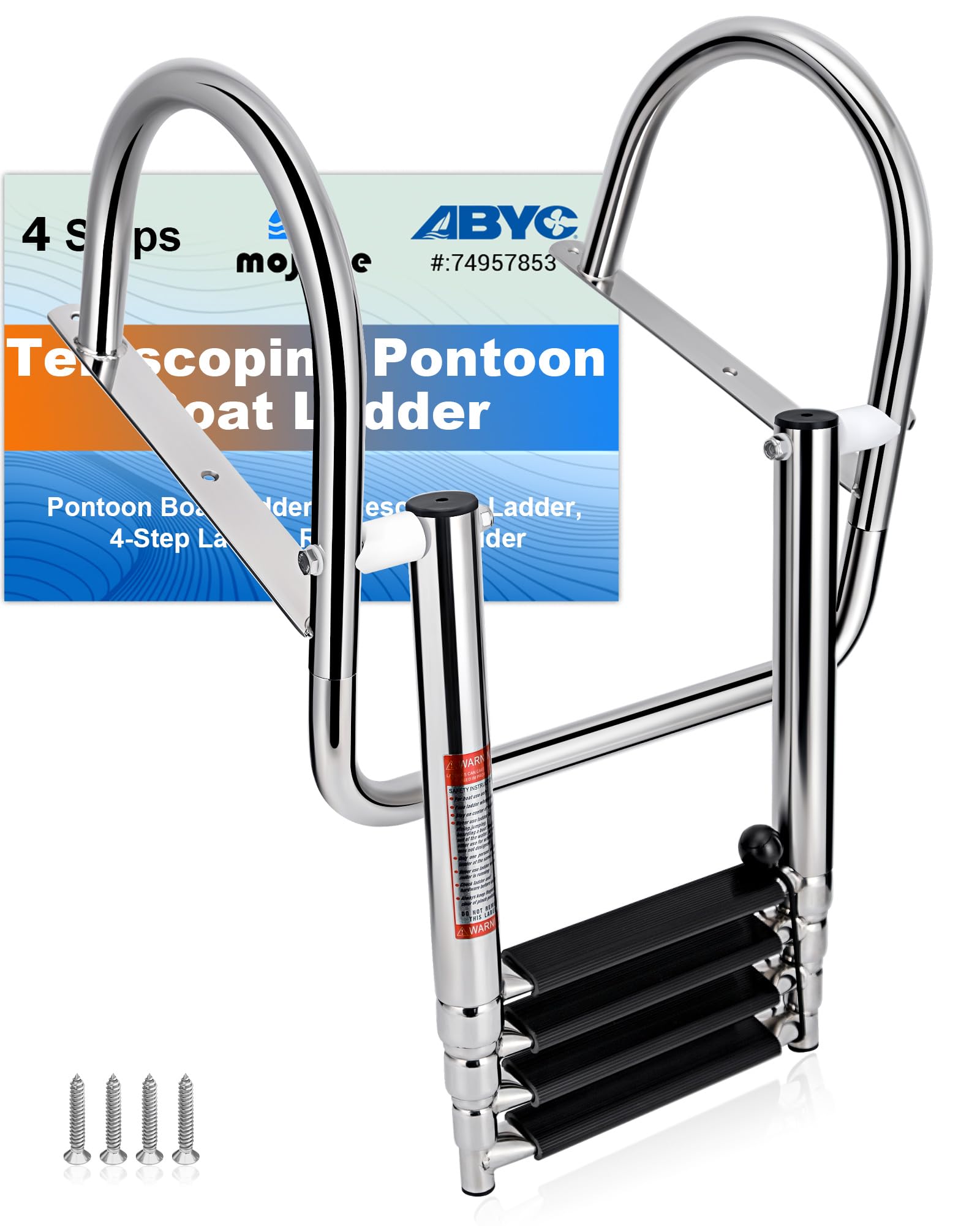 Scaletta telescopica in acciaio inox a 4 gradini per imbarcazioni marine e piscine, 249,5 kg (4 gradini)