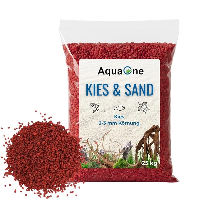 AquaOne Grava para acuario, 25 kg, fondo rojo, 2-3 mm, grava para acuario, calidad premium