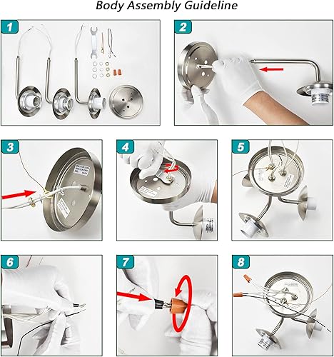 Miniatura 8 de Hanaloa Lámpara de techo semiempotrada de 3 luces, níquel cepillado, lámpara de araña moderna de globo, iluminación Sputnik para cocina, dormitorio,