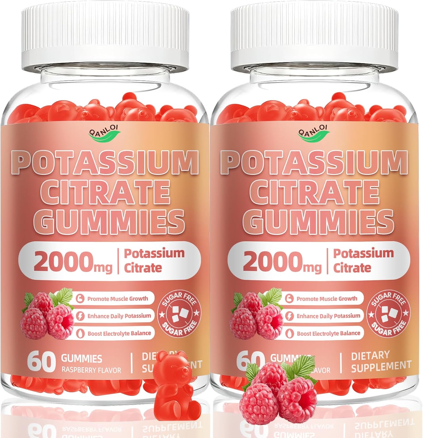 (2 Packs) Potassium Citrate 2000mg, Potassium Gummies for Adults-Boost Muscle Growth & Immune Support - 120 Count Raspberry Flavor