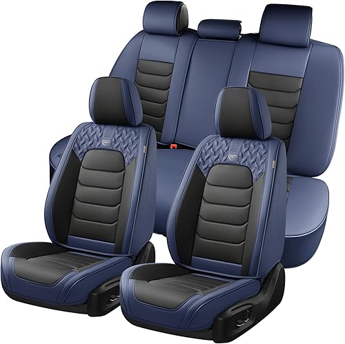 Miniatura 29 de FLORICH Funda de Asiento de Automóvil para Asientos Completos con Cuero Impermeable, Protectores de Asiento de Automóvil con Bolsillo de 2-Línea