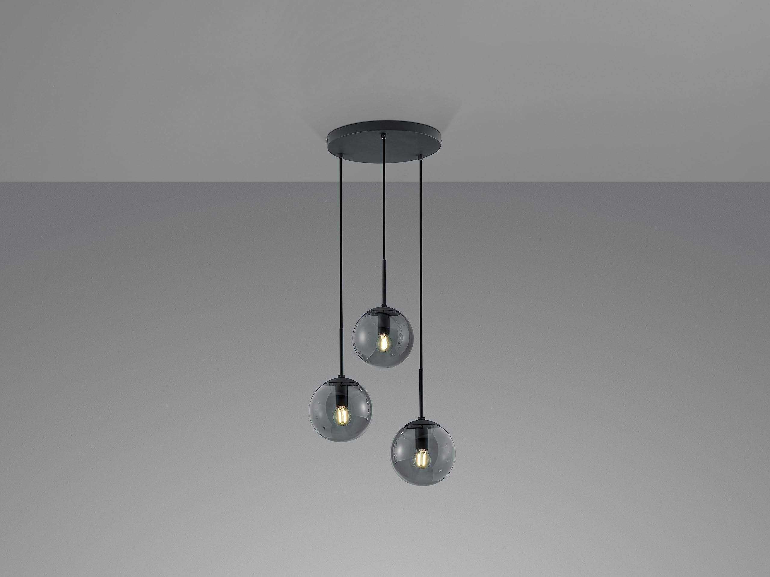 Trio, zawieszenie, Balini 3xE14, max.28,0 W Szkło, dym, ciało: Metal, Antracyt Ø:30,0cm, H:150,0cm IP20,bez oświetlenia, regulacja wysokości