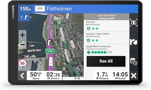 Garmin Camper 1095 Caravan/Motorhome GPS Sat Nav, Easy to read 10" display, EU maps, Custom Routing, Road Warnings, Live Traffic,BirdsEye Direct Satellite Imagery,Michelin Green Guide, Voice Assistant - 2