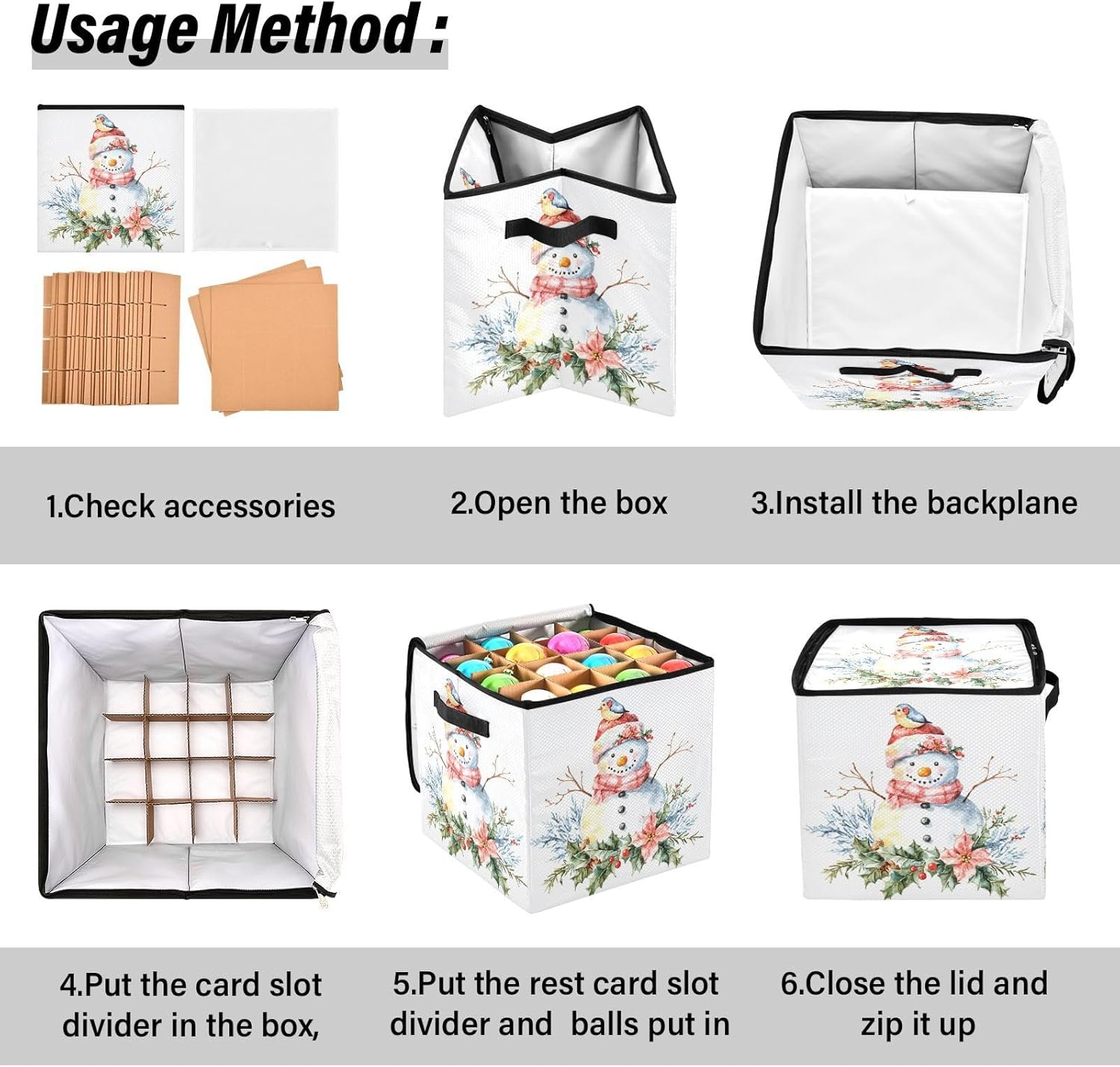 High Capacity Christmas ornament storage Holds Up to 64, Two Handles Large Holiday Storage Case with Lid,Christmas Snowman