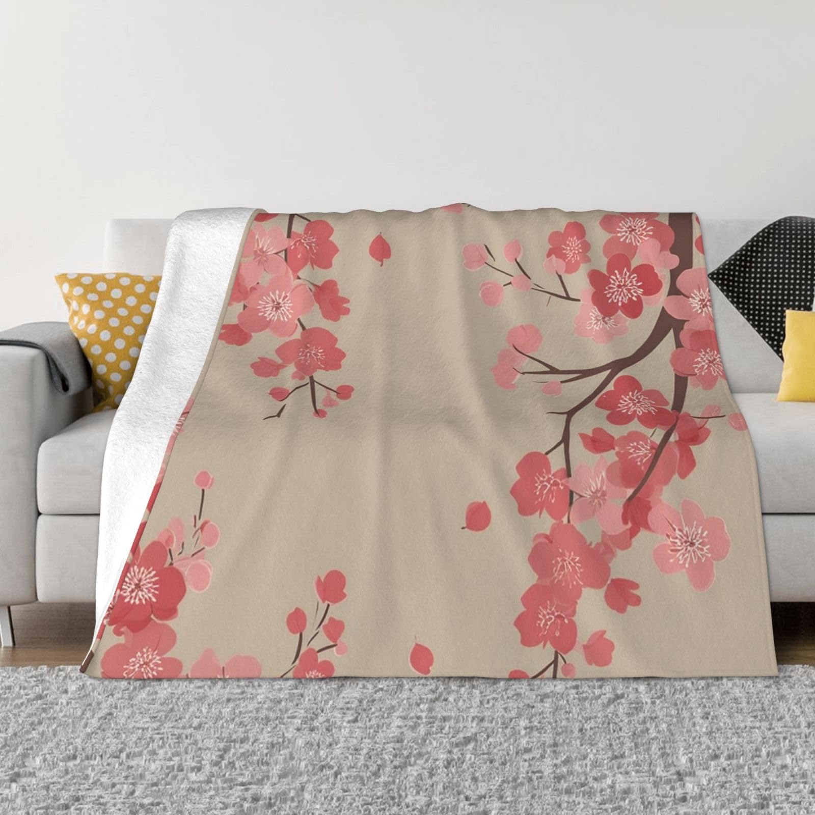 Couverture polaire japonaise anti-froid plaid léger flanelle cerises