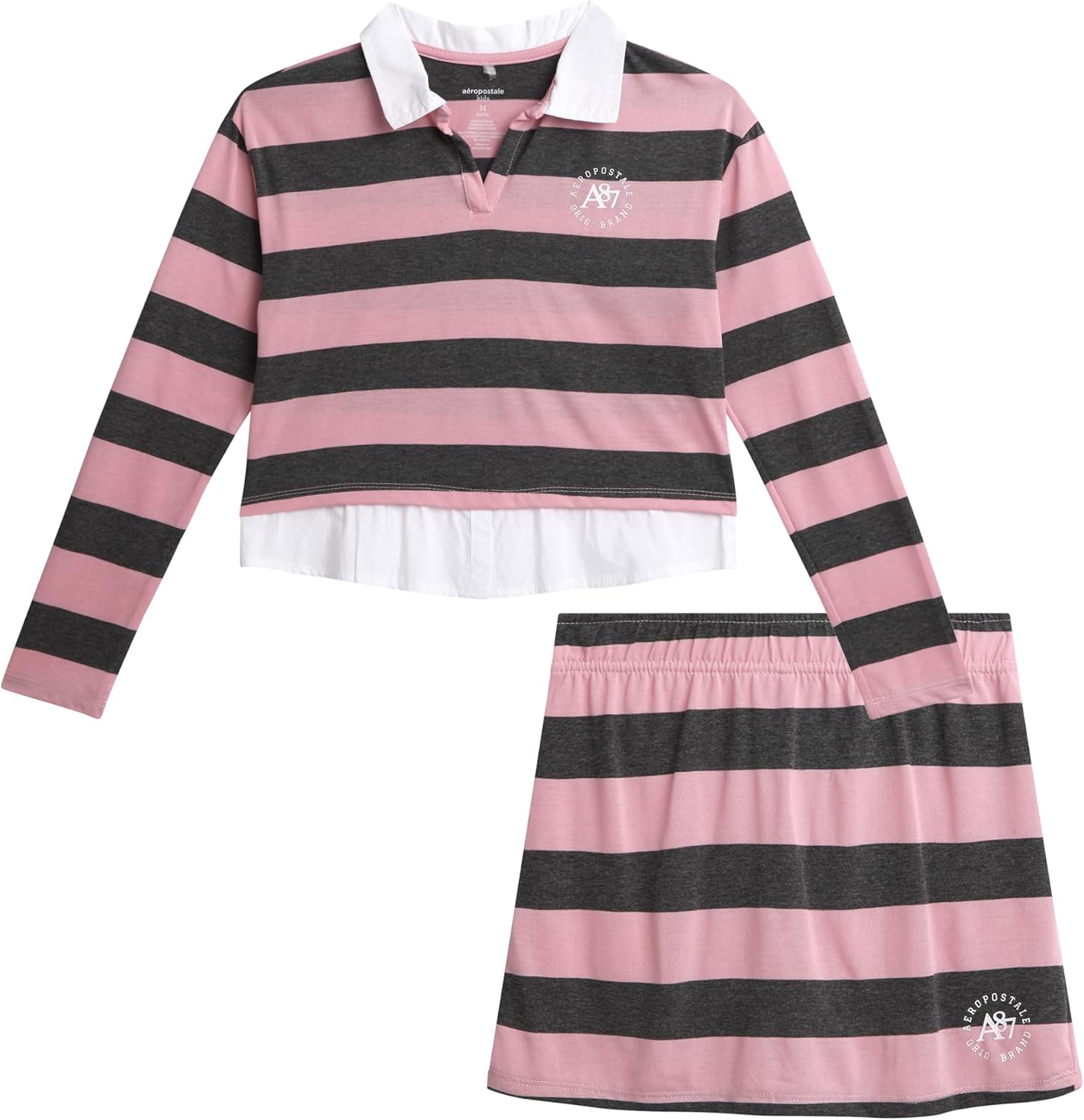 AEROPOSTALE Girls Skort Set - 2 Piece Scooter Skorts for Girls and Long Sleeve Top Rugby Polo Scooter Skirt Set (7-12)
