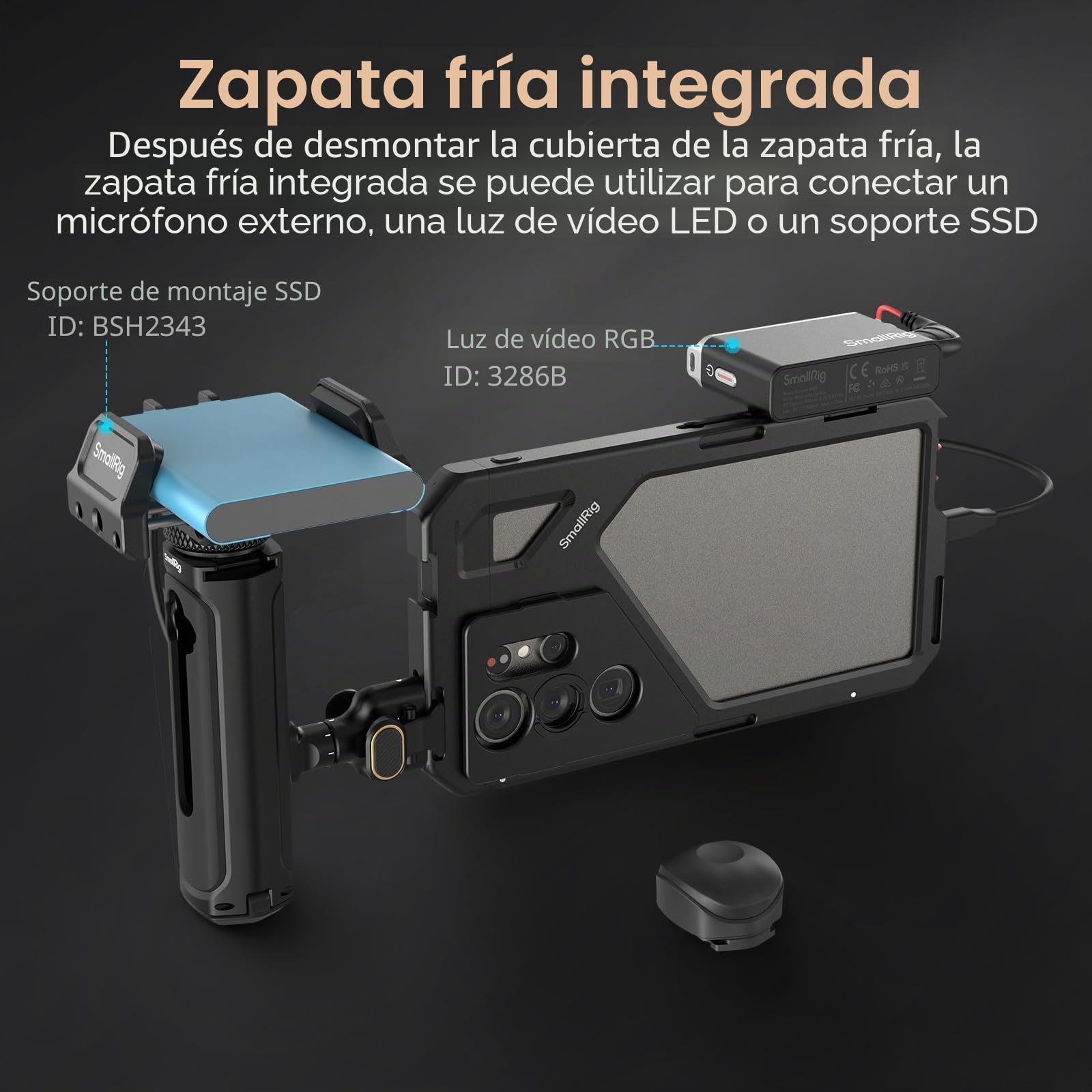 SMALLRIG Rotatable Quick Release Side Handle for SMALLRIG Quick Release Phone Cages, Aluminum Phone Cage Handle Grip with Infinite Rotation, Quick Release Adapter and Built-in Cold Shoe - 4403B
