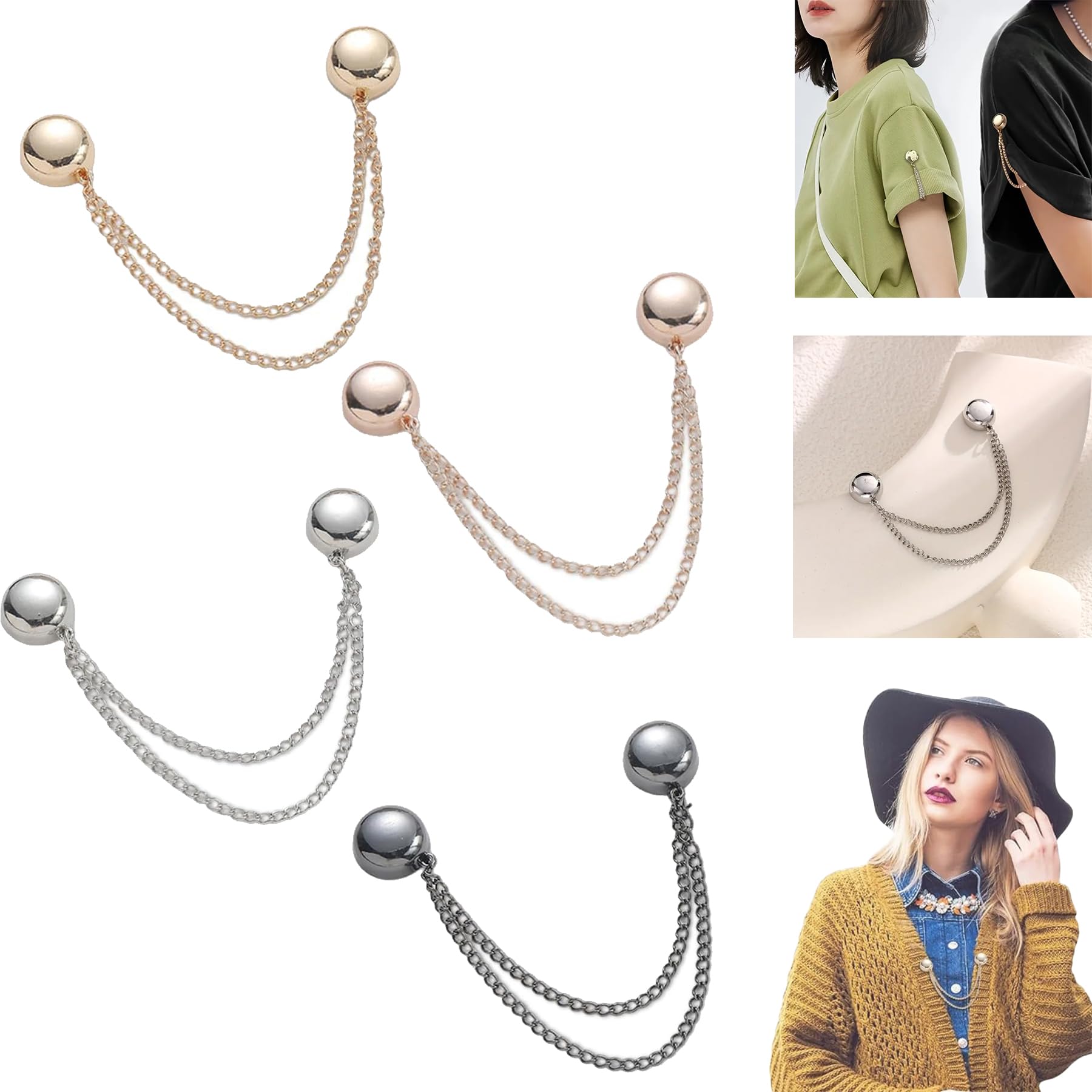 Generic Multi-Function Magnetic Clothing Clips, New 4-PCS Strong Multi-Functional Magnetic Clothing Clips, Multifunctional Magnetic Pinless Brooch, Suitable for Women's Cardigan, Cuff Hem (4PCS-Mix)
