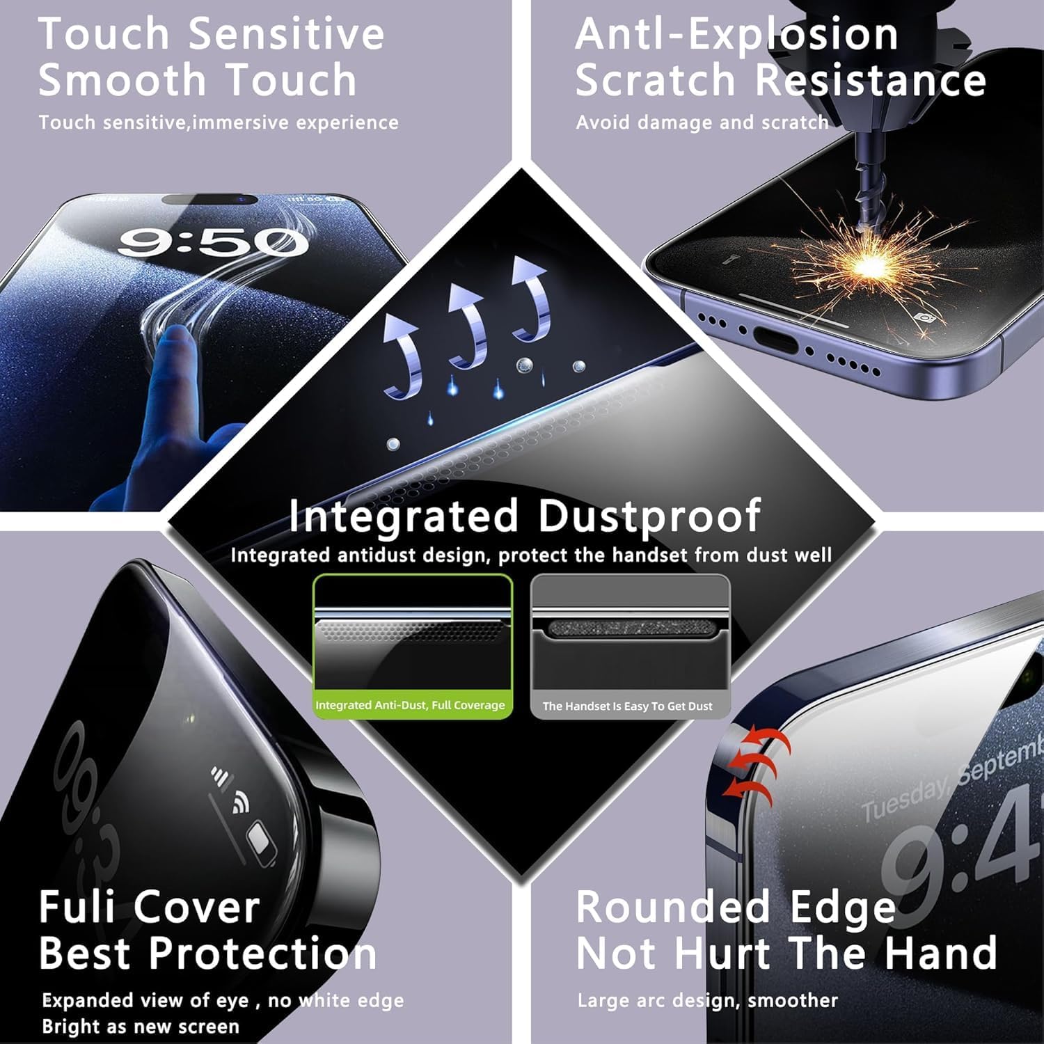 2-Pack Screen Protector Tempered Glass for iPhone 17 and iPhone 16 Pro 6.3-Inch, Auto Dust Removal, No Bubbles, High Definition Clear, Easy Installation