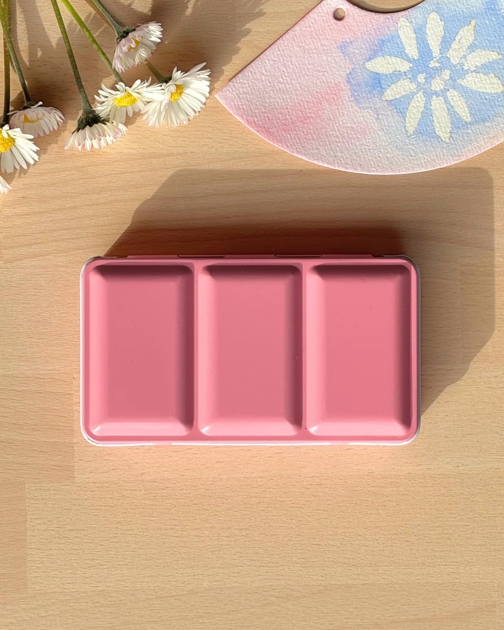 My Rock Way Hot Pink Bubblegum Empty Metal Watercolour Tin for Watercolour 12 Half Buckets or 6 Buckets with Mixing Palette and Flat Bottom. Lightweight