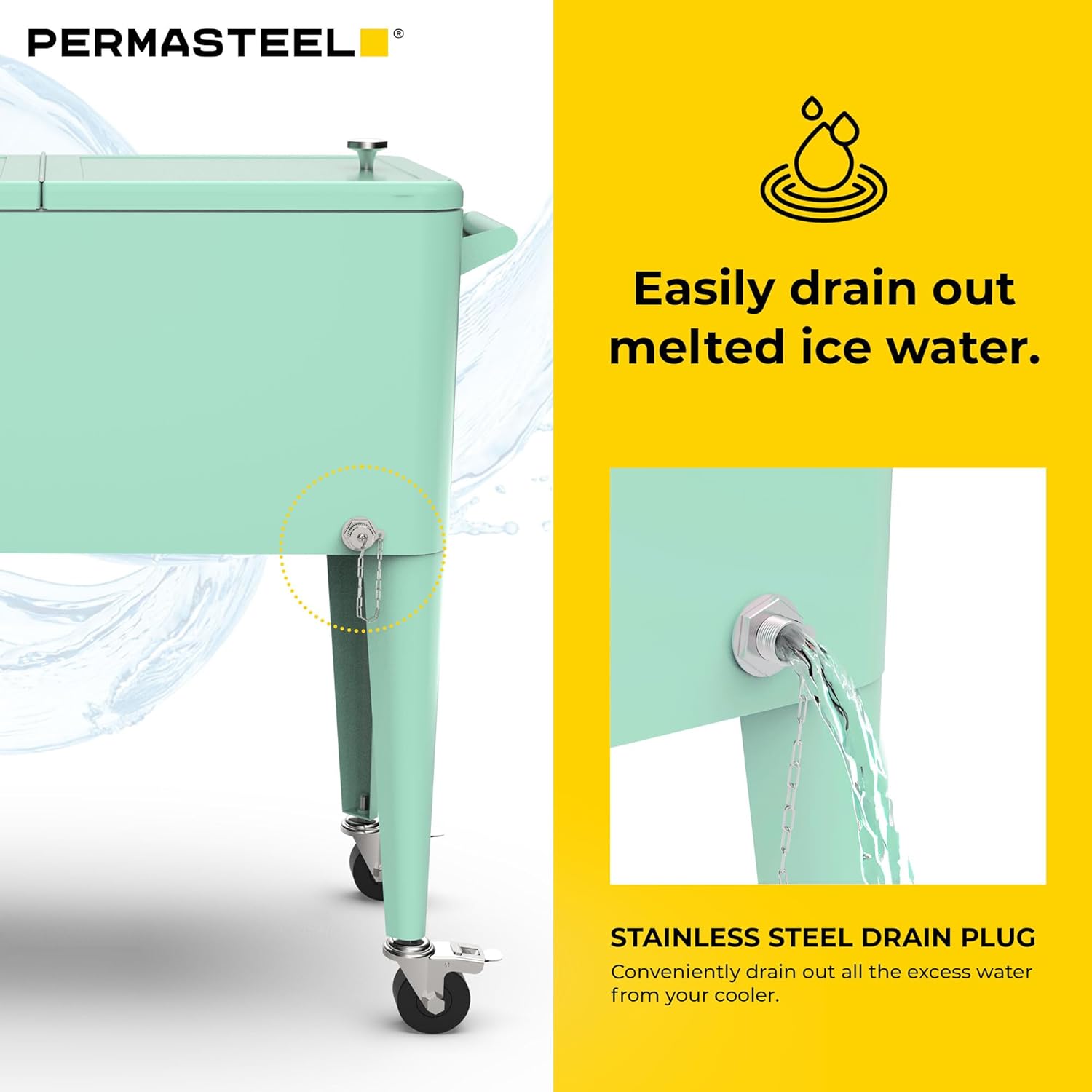 Permasteel Party Cooler with Divider, Spacious 80-Qt Capacity, Chills 36hrs, Serving Tray, Rolling Ice Chest for Indoor and Outdoor Entertainment
