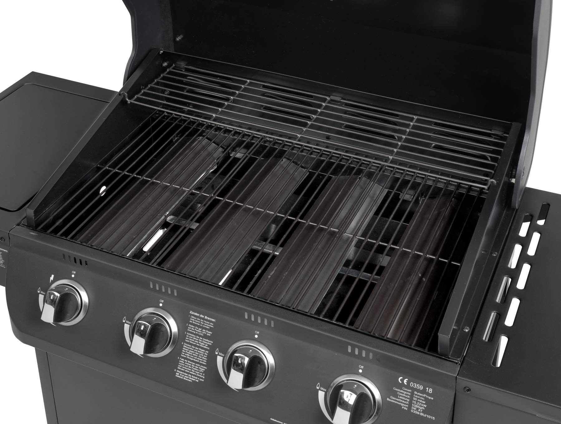 Gasgrill "COLUMBUS" von El Fuego® 4 + 1 Brenner Grill Smoker Grillwagen BBQ, inkl. Seitenbrenner, verchromter Warmhalterost, Brenner aus Edelstahl, auf Rädern AY 563