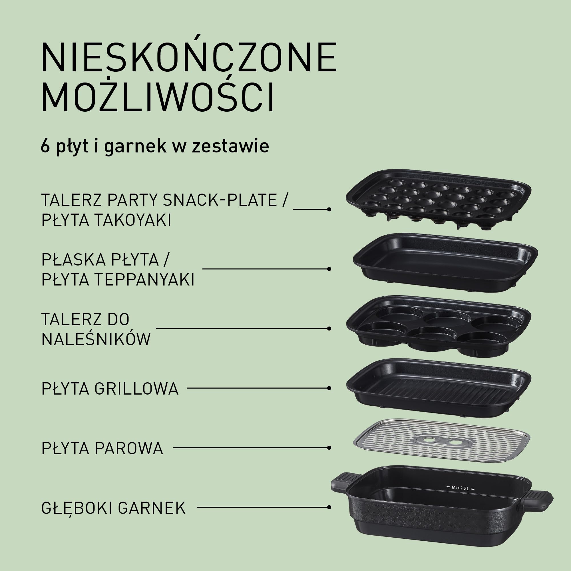 Panasonic NF-GM600KXE Garnek Elektryczny Multicooker 6 w 1, 1400 W, 40-250°C, 9 trybów automatycznych, 6 płyt, bezdymny, system odprowadzania dymu, można myć w zmywarce, przewód 2.5 m, czarny