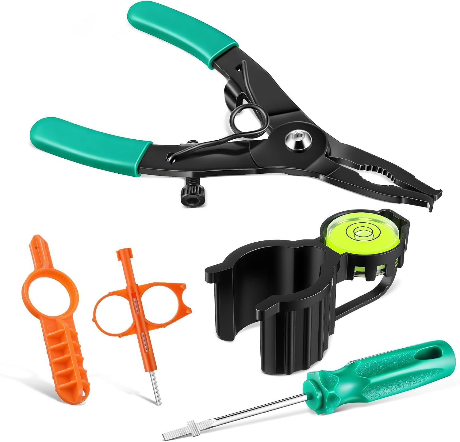 Sprinkler Adjustment Tool Kit Rotor Hold Up Tool with Level, Rotor Adjustment Key, Spray Head Pull Up Tools Compatible with Hunter & Compatible with Rain Bird Systems(Green & Orange)