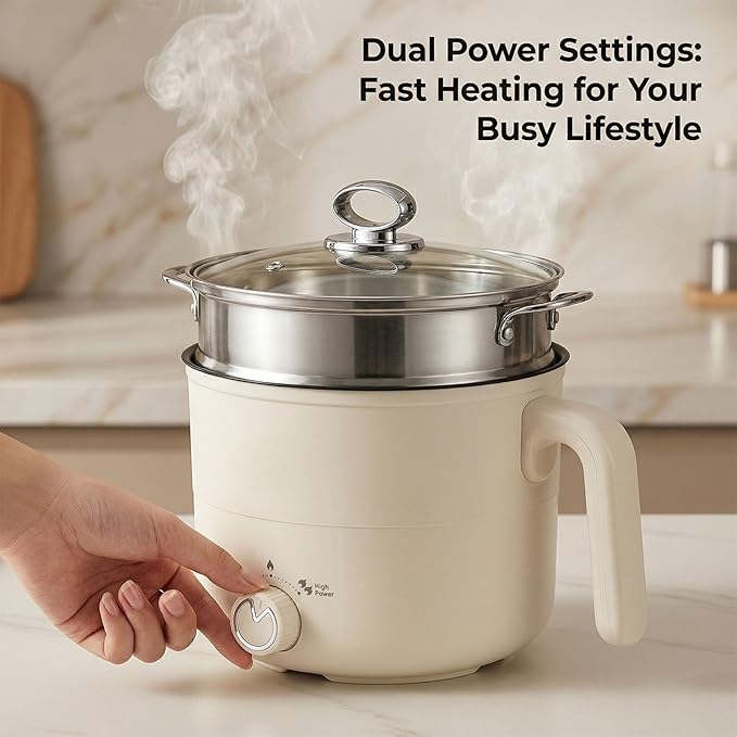 Olla Eléctrica Hot Pot con Vaporera, Mini Cocina Portátil para Ramen miniatura 4