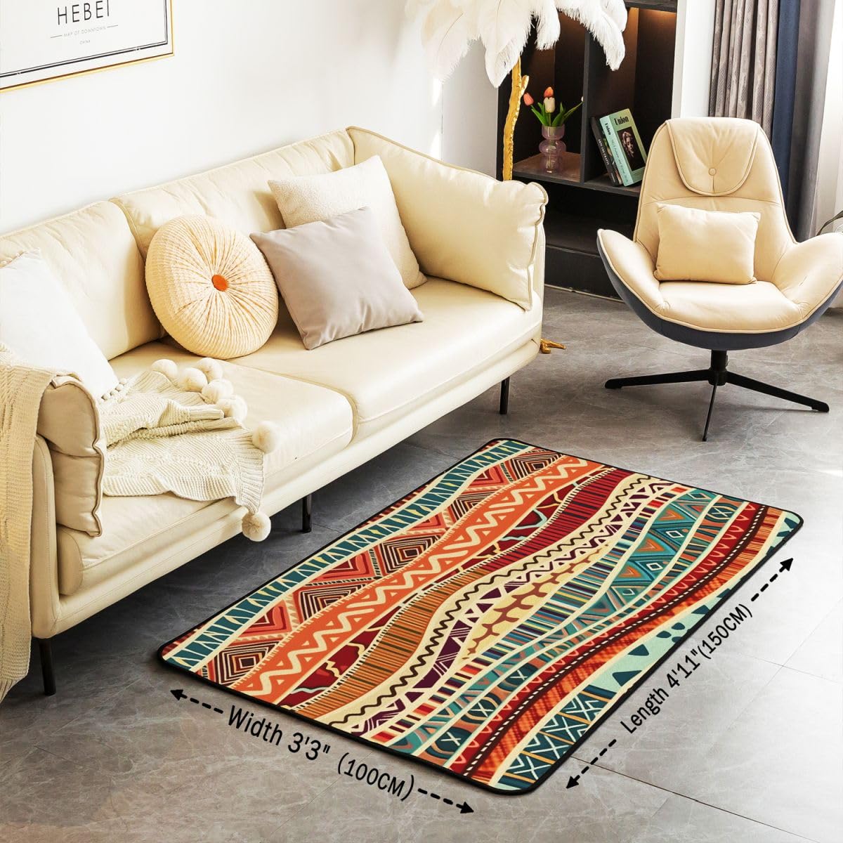 Homewish Tappeto retrò a righe Boho 100 x 150 cm per camera da letto