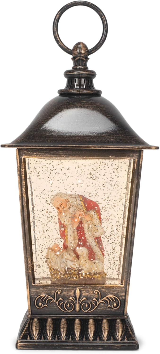 Roman 133292 Swirl Kneeling Santa Bronze Lantern, 9.7 inch