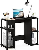 Furinno JAYA 38.4" Gaming Computer Desk with Side Shelves, Espresso - Compact Office Study Desk for Home, Dorm, Bedroom