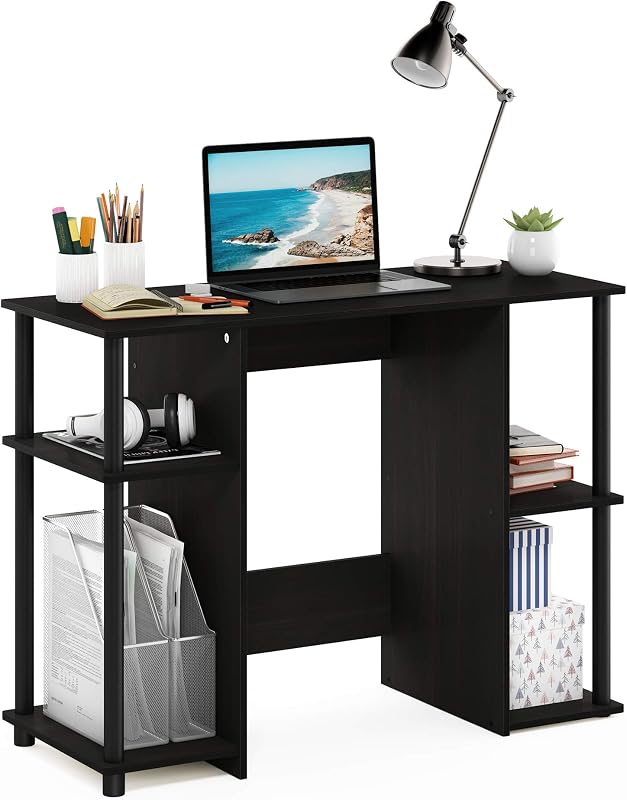 Furinno Escritorio JAYA, escritorio para juegos de 38,4 pulgadas de ancho, escritorio de estudio para computadora, escritorio de oficina con estantes laterales, almacenamiento abierto, para oficina en casa, dormitorio, sala de estudio, espresso
