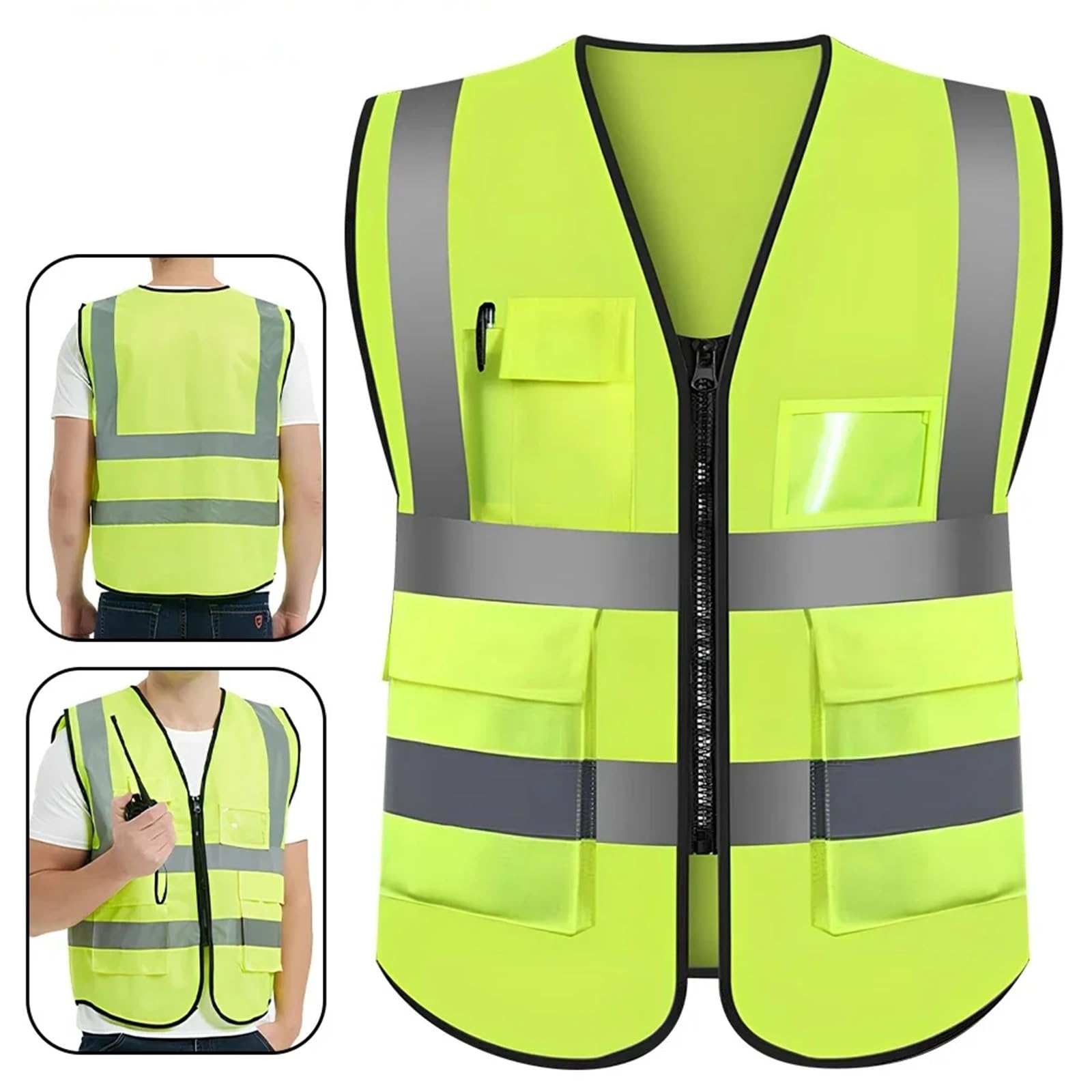 Gilet da lavoro ad alta visibilità con cerniera riflettente sul davanti