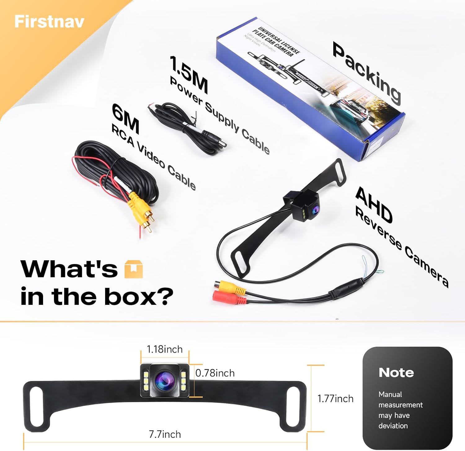 Backup Camera Rear View Camera with 6 LED Lights, AHD 720P Night Vision Reverse Camera, License Plate Backup Cam, Wide View Angle, IP68 Waterproof, for Pickup Car Truck RV SUV