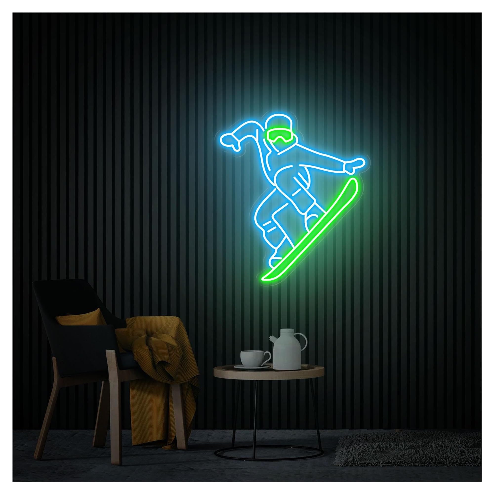 RONGCH Hanging Art Signs Snowboarder Neon Sign,Suitable for Skiing Sports Shop Wall Decor with Dimmable 44cmx50cm(F)