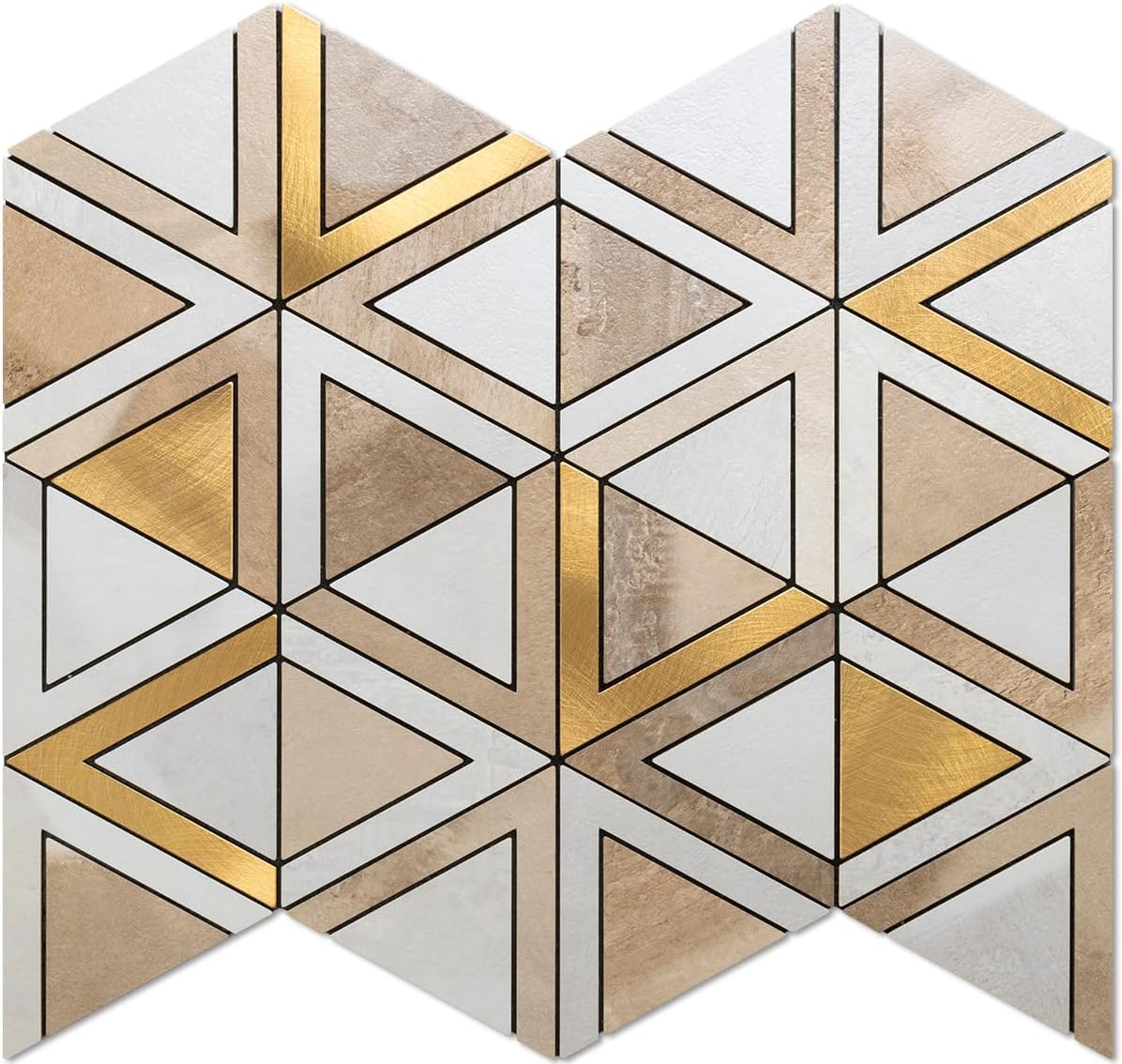 DICOFUN 10Sheet Beige Stone Triangle Mosaic Tiles Peel and Stick