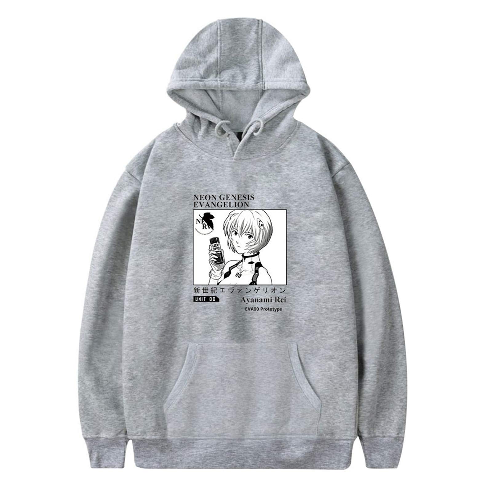 Famesale Women's B Gray Men Anime Neon Genesis Evangelion Hoodies Long Sleeve Ikari Shinji Ayanami Rei Asuka Langley Pullover Sweatshirt