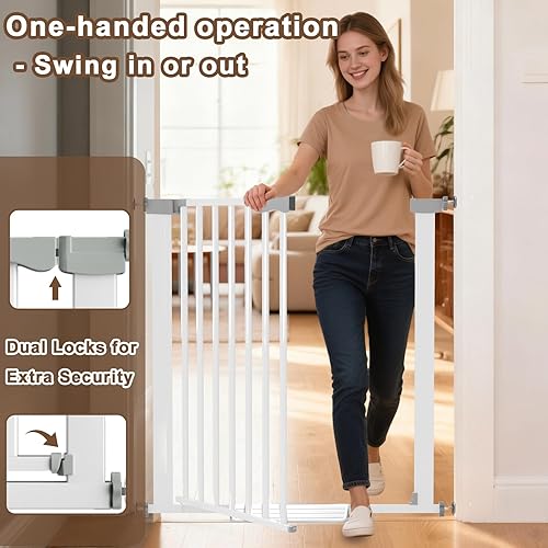 Miniatura 4 de Puerta de bebé extra alta de 41 pulgadas para perros grandes y mascotas en interiores, sin saltar, 30-32.6 pulgadas de ancho, puerta resistente para