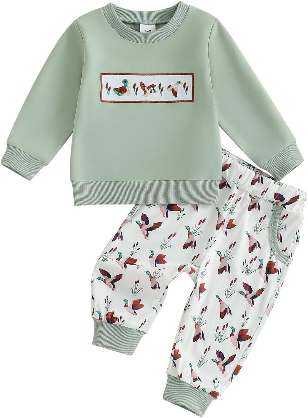 Toddler Baby Boy Fall Winter Clothes Retro Embroidery Duck Hunting Sweatshirt Pullover Camo Pants Outfits