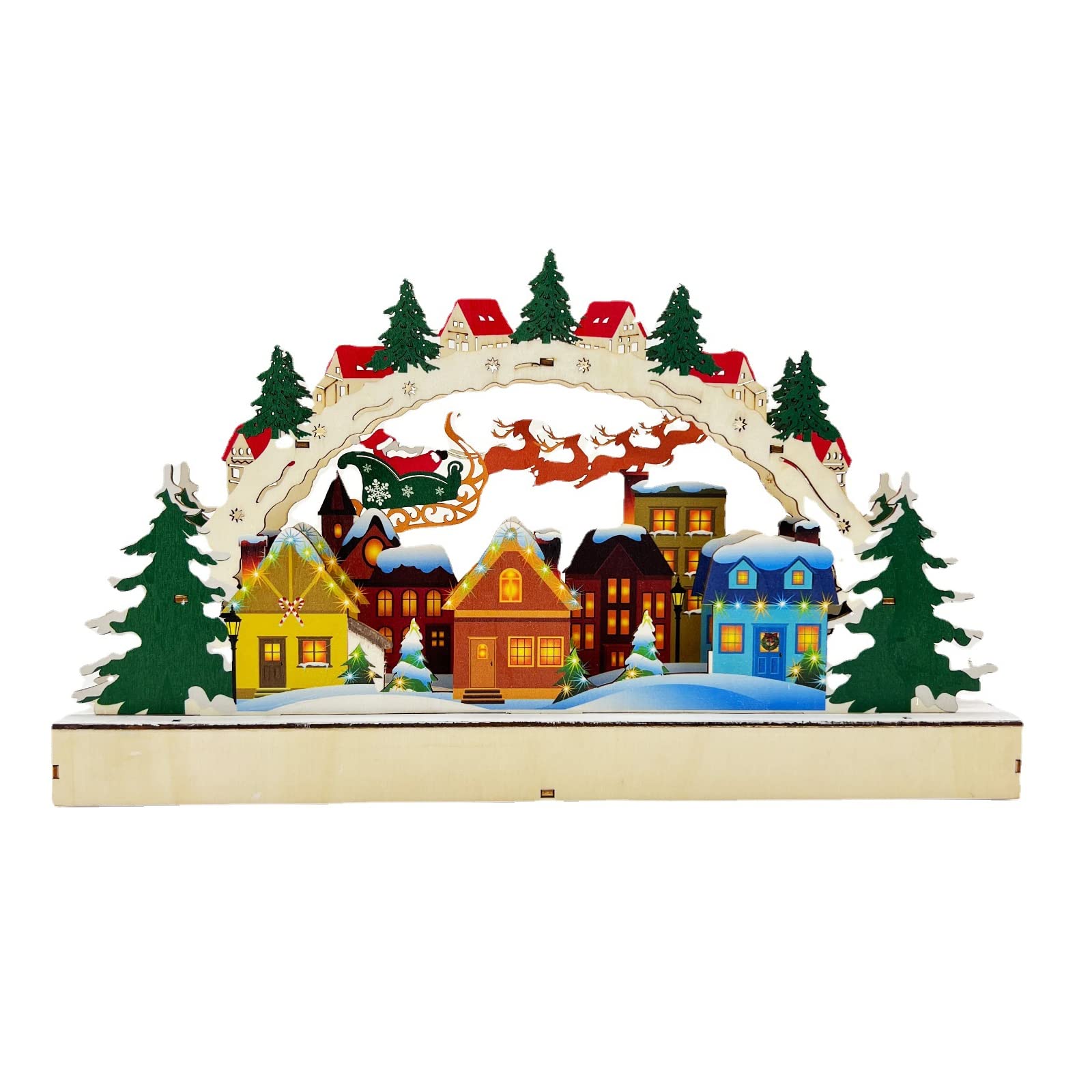 Buxuaaaa Christmas Wood Bridge House Figurine with Led Light Resin Christmas Tree Ornament for Party Background Decoration Figurine with Lights
